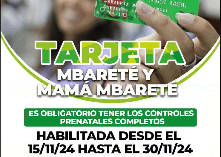 Salud Pública comunica que se encuentran habilitadas las tarjetas Mbareté y Mamá Mbareté