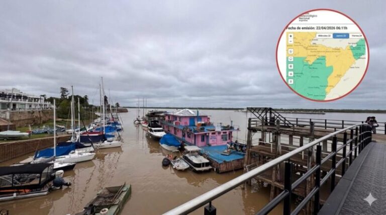 Mapa del pronóstico del tiempo mostrando la zona de alerta amarilla en la provincia de Corrientes.