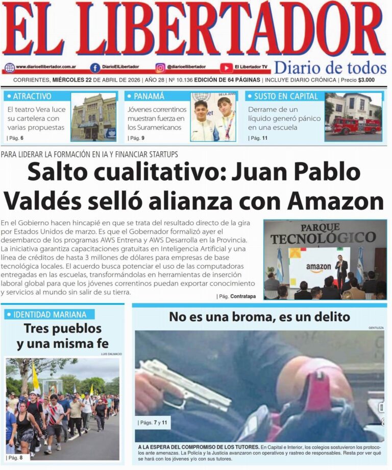 Logo o portada del Diario El Libertador de Corrientes, edición del 22 de abril de 2026