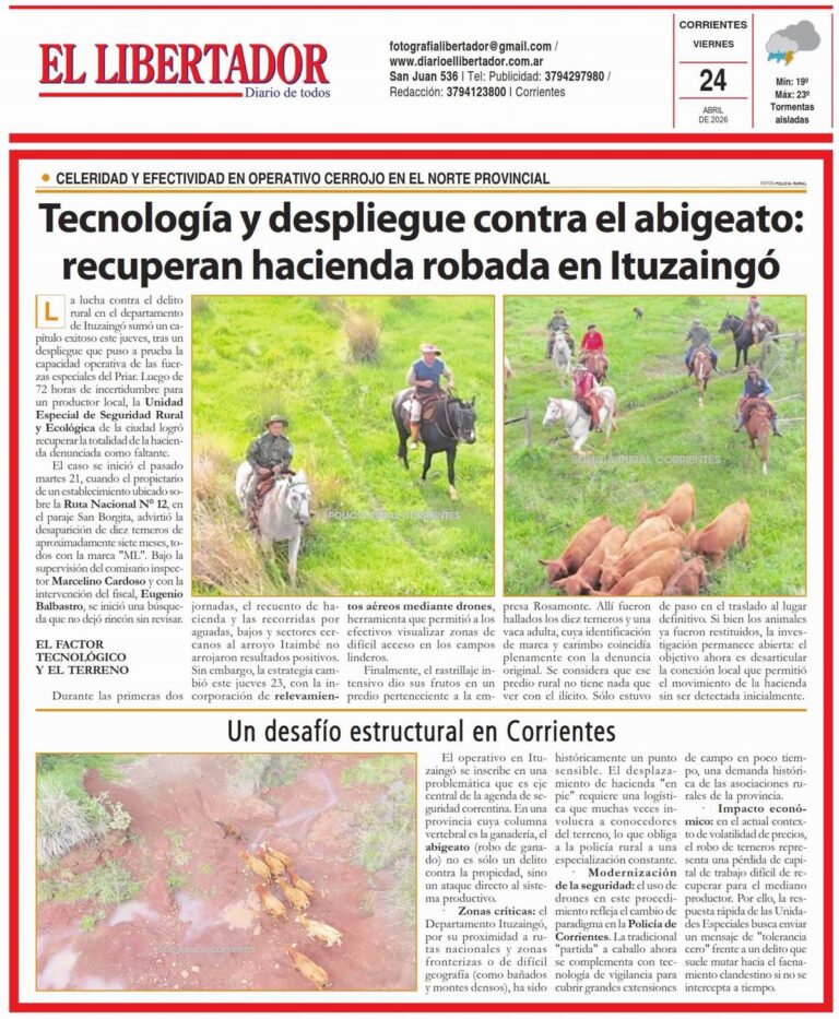 Tapa y contratapa del Diario El Libertador del 24 de abril de 2026