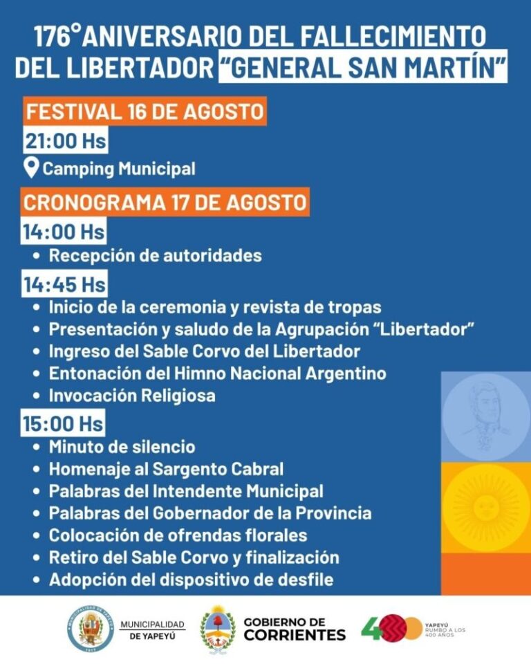 Acto conmemorativo por el aniversario del fallecimiento del General José de San Martín en Yapeyú
