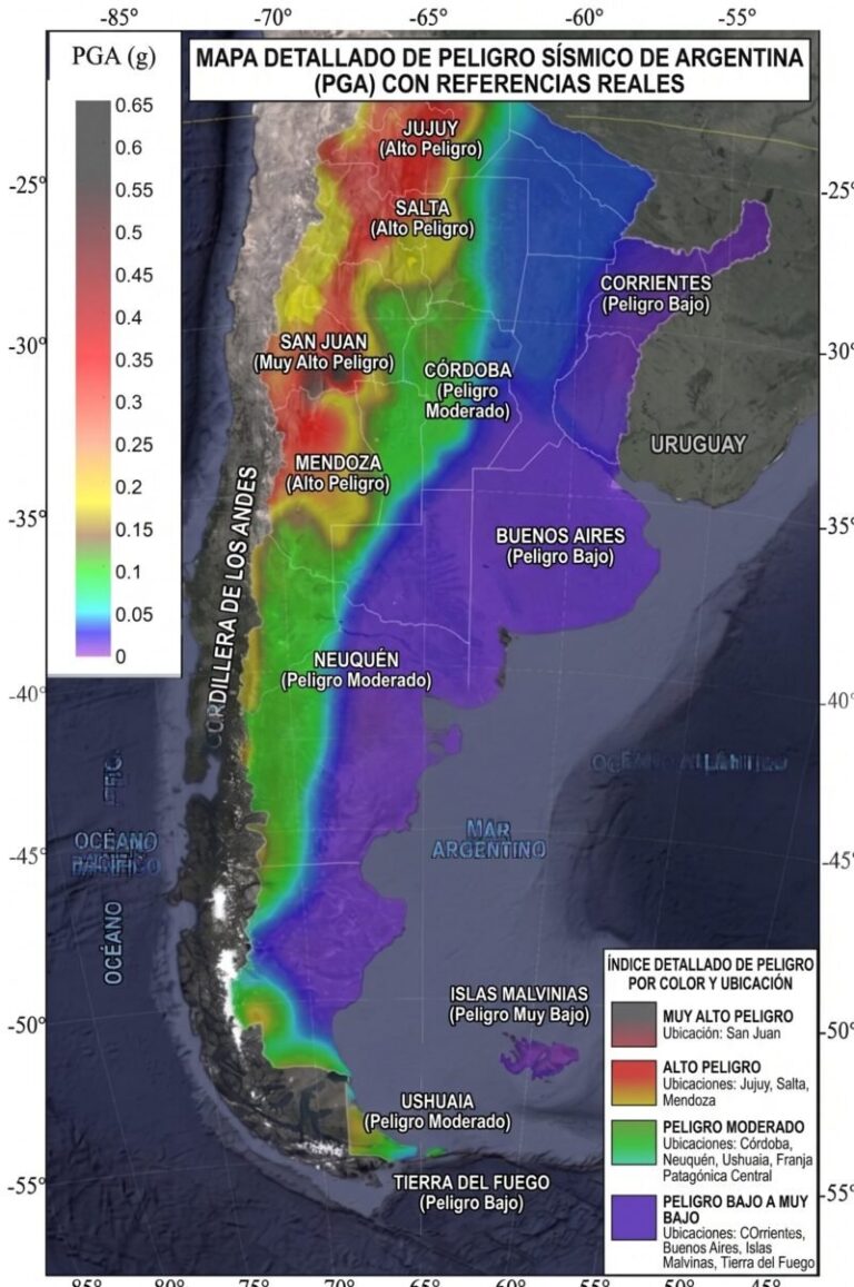 Mapa de peligrosidad sísmica de Argentina actualizado por el Inpres