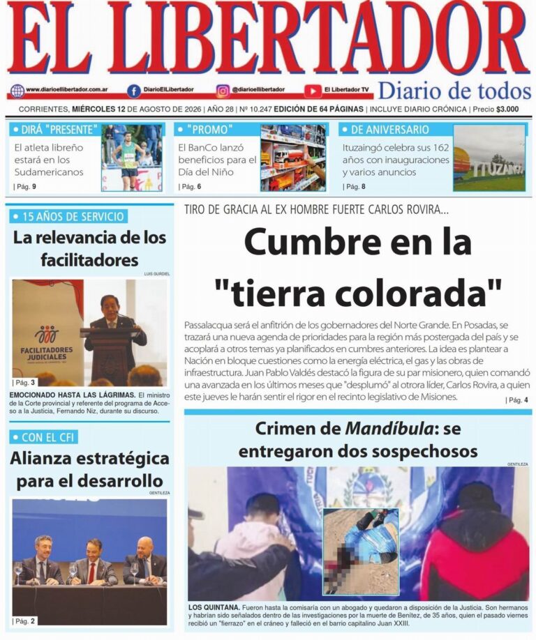 Tapa y contratapa del diario del 12 de agosto de 2026