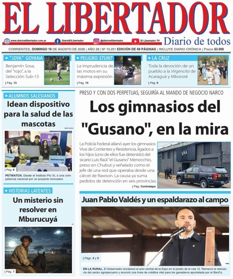 Portada del periódico Corrientes Abierta del 16 de agosto de 2026